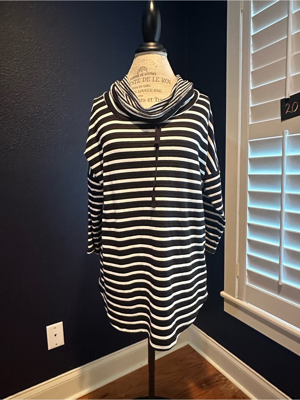 Cable & Gauge Black and White Striped Cowl Neck Sweater